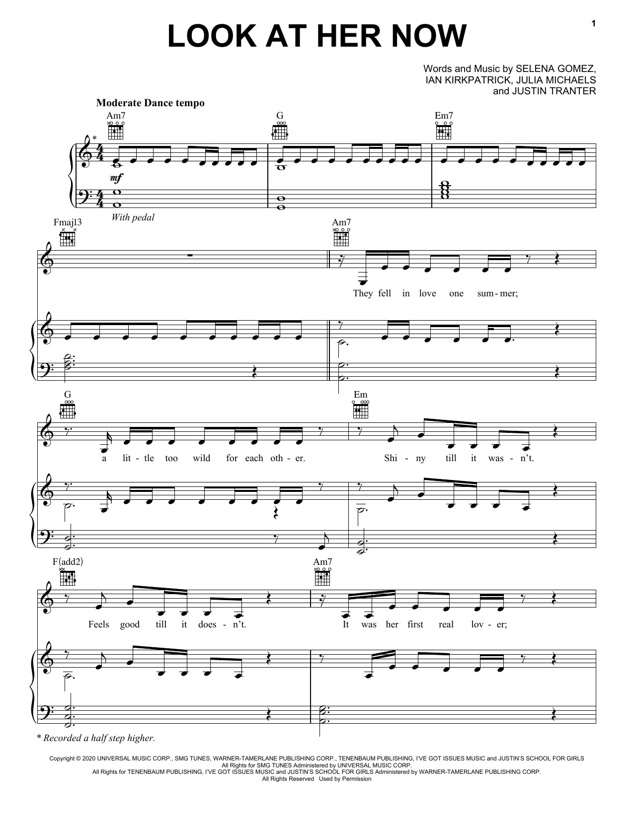 Selena Gomez Look At Her Now sheet music notes and chords arranged for Piano, Vocal & Guitar Chords (Right-Hand Melody)