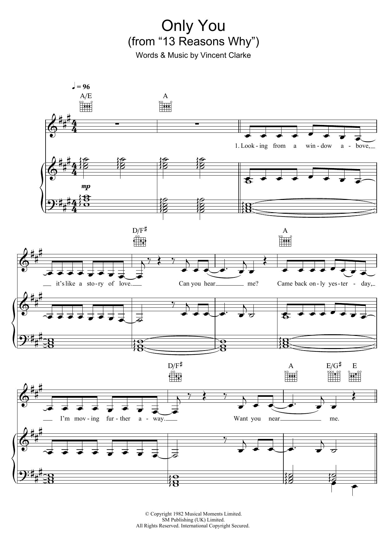 Selena Gomez Only You sheet music notes and chords arranged for Piano, Vocal & Guitar Chords