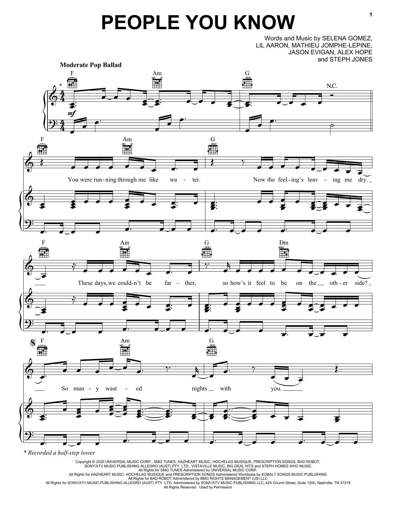 Selena Gomez People You Know sheet music notes and chords arranged for Piano, Vocal & Guitar Chords (Right-Hand Melody)