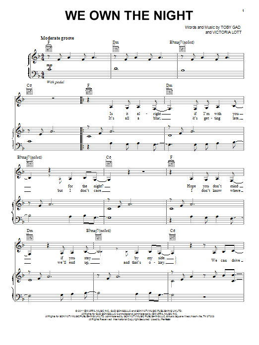 Selena Gomez We Own The Night sheet music notes and chords arranged for Piano, Vocal & Guitar Chords (Right-Hand Melody)