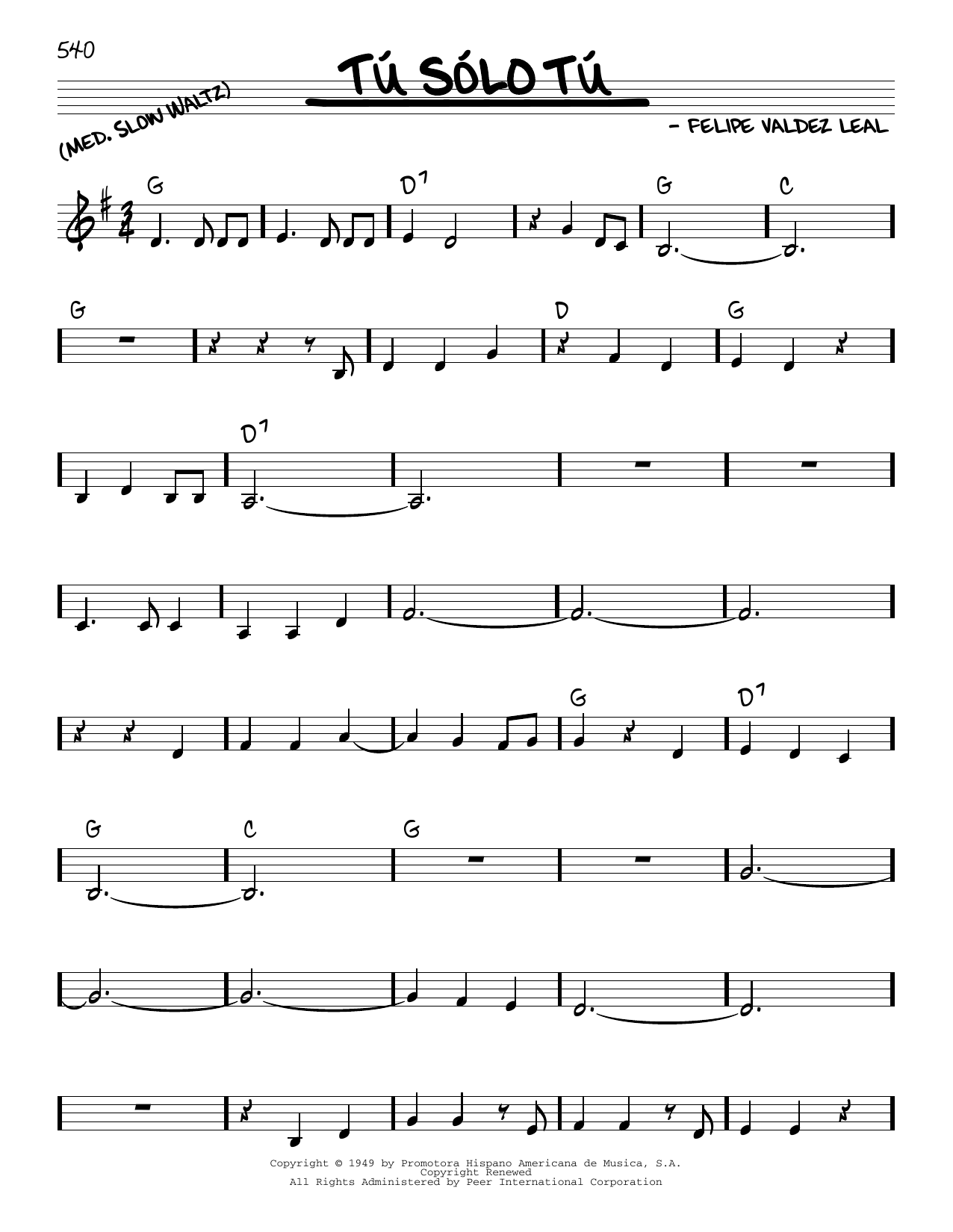 Selena Tu Solo Tu sheet music notes and chords arranged for Real Book – Melody & Chords