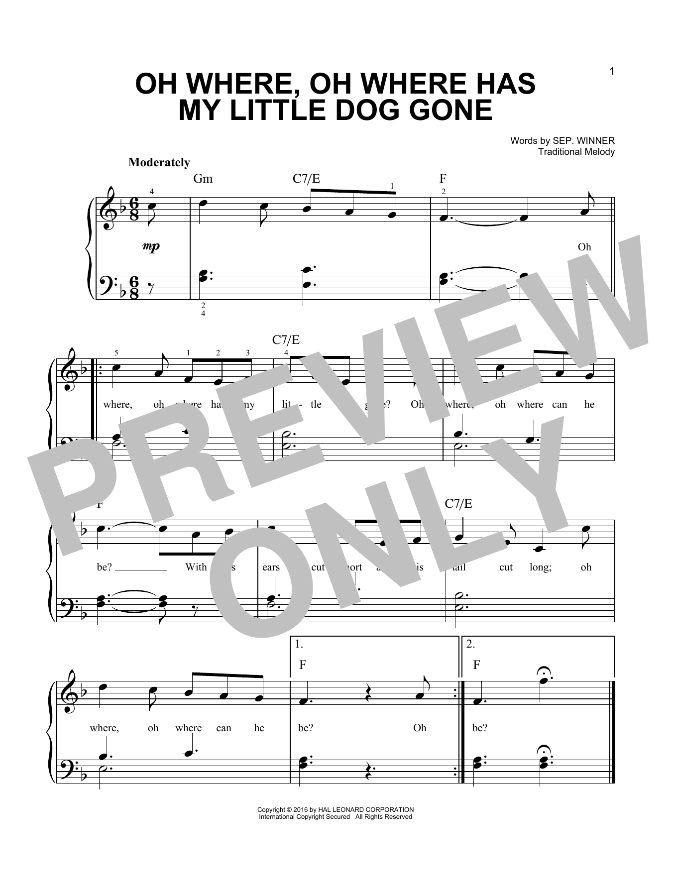 Traditional Oh Where, Oh Where Has My Little Dog Gone sheet music notes and chords arranged for Easy Piano