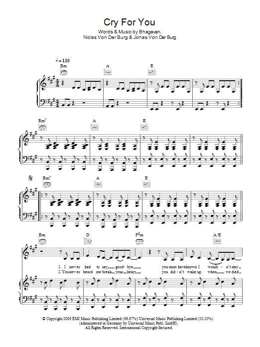 September Cry For You sheet music notes and chords arranged for Keyboard (Abridged)