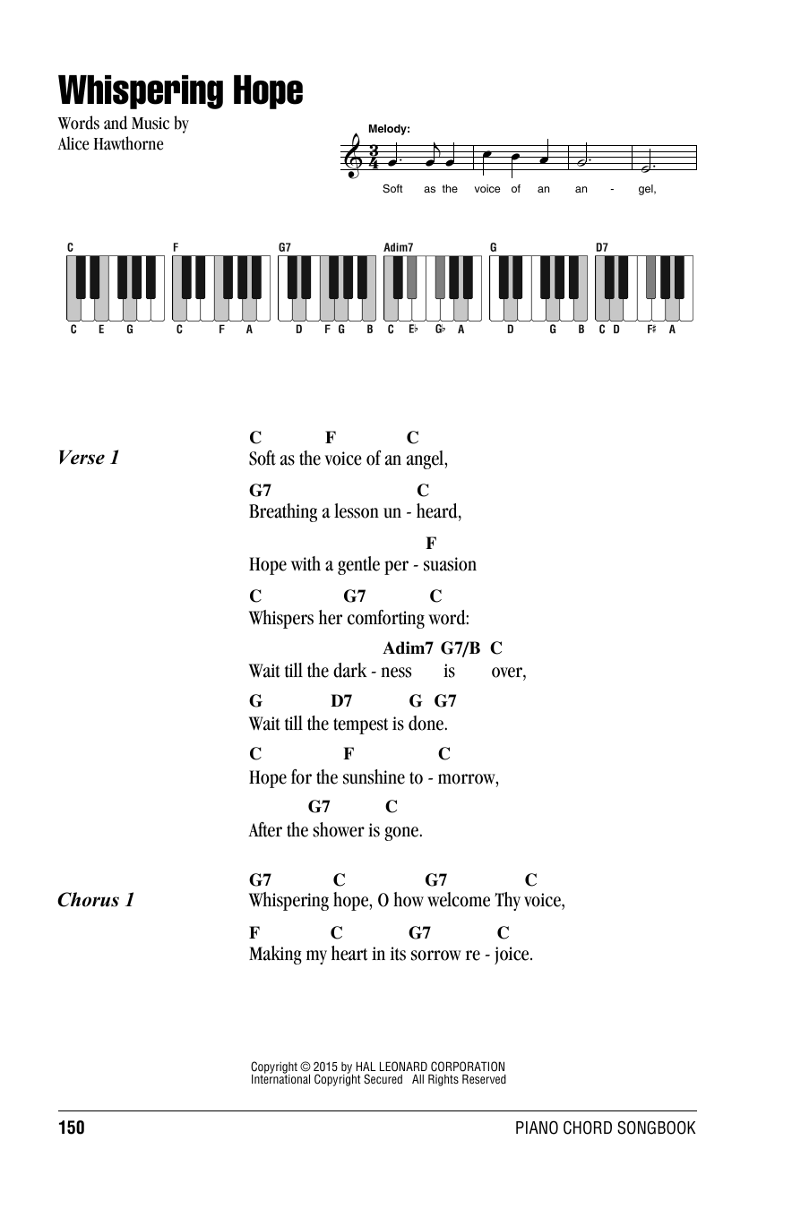 Septimus Winner Whispering Hope sheet music notes and chords arranged for Piano Chords/Lyrics