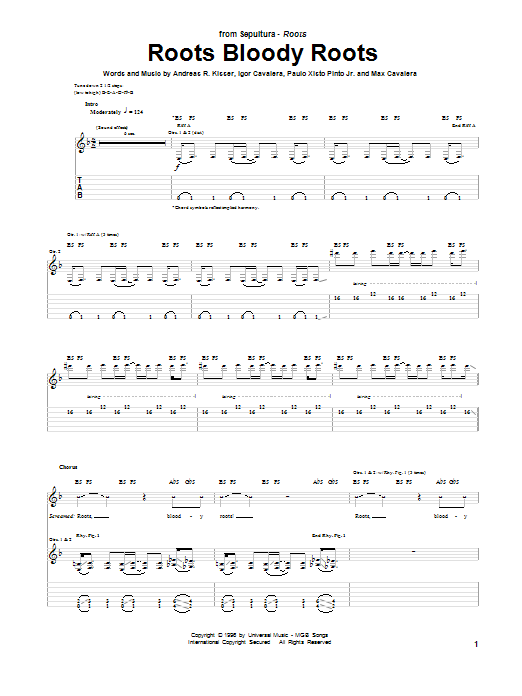 Sepultura Roots Bloody Roots sheet music notes and chords arranged for Guitar Tab