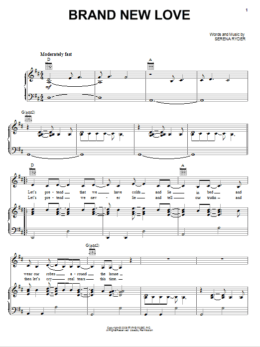 Serena Ryder Brand New Love sheet music notes and chords arranged for Piano, Vocal & Guitar Chords (Right-Hand Melody)