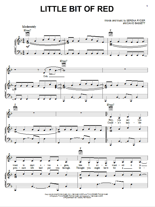 Serena Ryder Little Bit Of Red sheet music notes and chords arranged for Piano, Vocal & Guitar Chords (Right-Hand Melody)