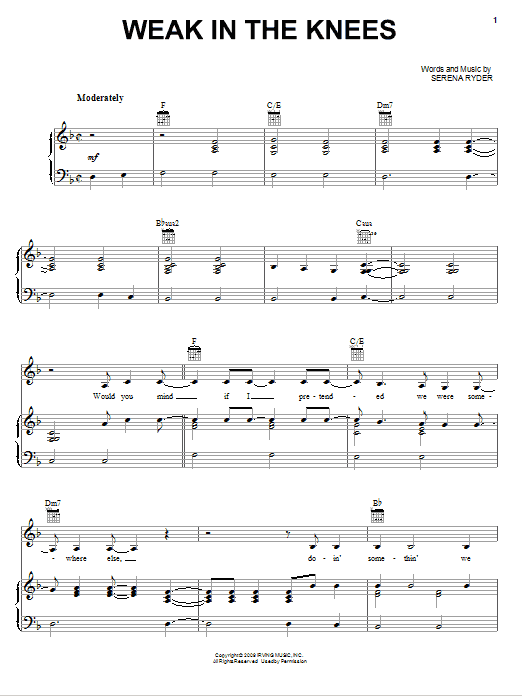 Serena Ryder Weak In The Knees sheet music notes and chords arranged for Piano, Vocal & Guitar Chords (Right-Hand Melody)