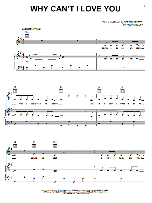 Serena Ryder Why Can't I Love You sheet music notes and chords arranged for Piano, Vocal & Guitar Chords (Right-Hand Melody)