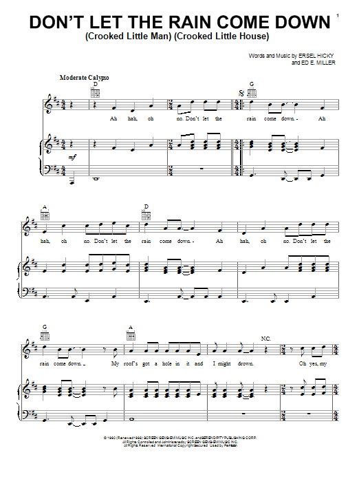 Serendipity Singers Don't Let The Rain Come Down (Crooked Little Man) (Crooked Little House) sheet music notes and chords arranged for Piano, Vocal & Guitar Chords (Right-Hand Melody)
