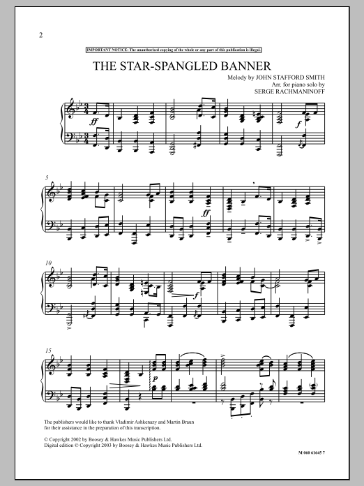 Serge Rachmaninoff The Star Spangled Banner sheet music notes and chords arranged for Piano Solo