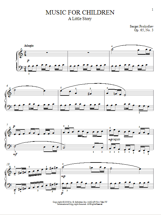 Sergei Prokofiev A Little Story sheet music notes and chords arranged for Piano Solo