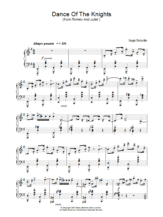 Sergei Prokofiev Dance Of The Knights (from Romeo And Juliet) sheet music notes and chords arranged for Piano Solo