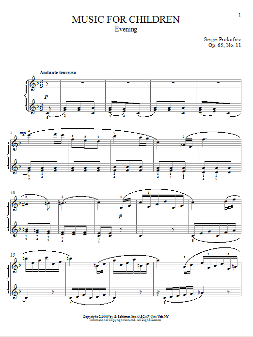 Sergei Prokofiev Evening sheet music notes and chords arranged for Piano Solo