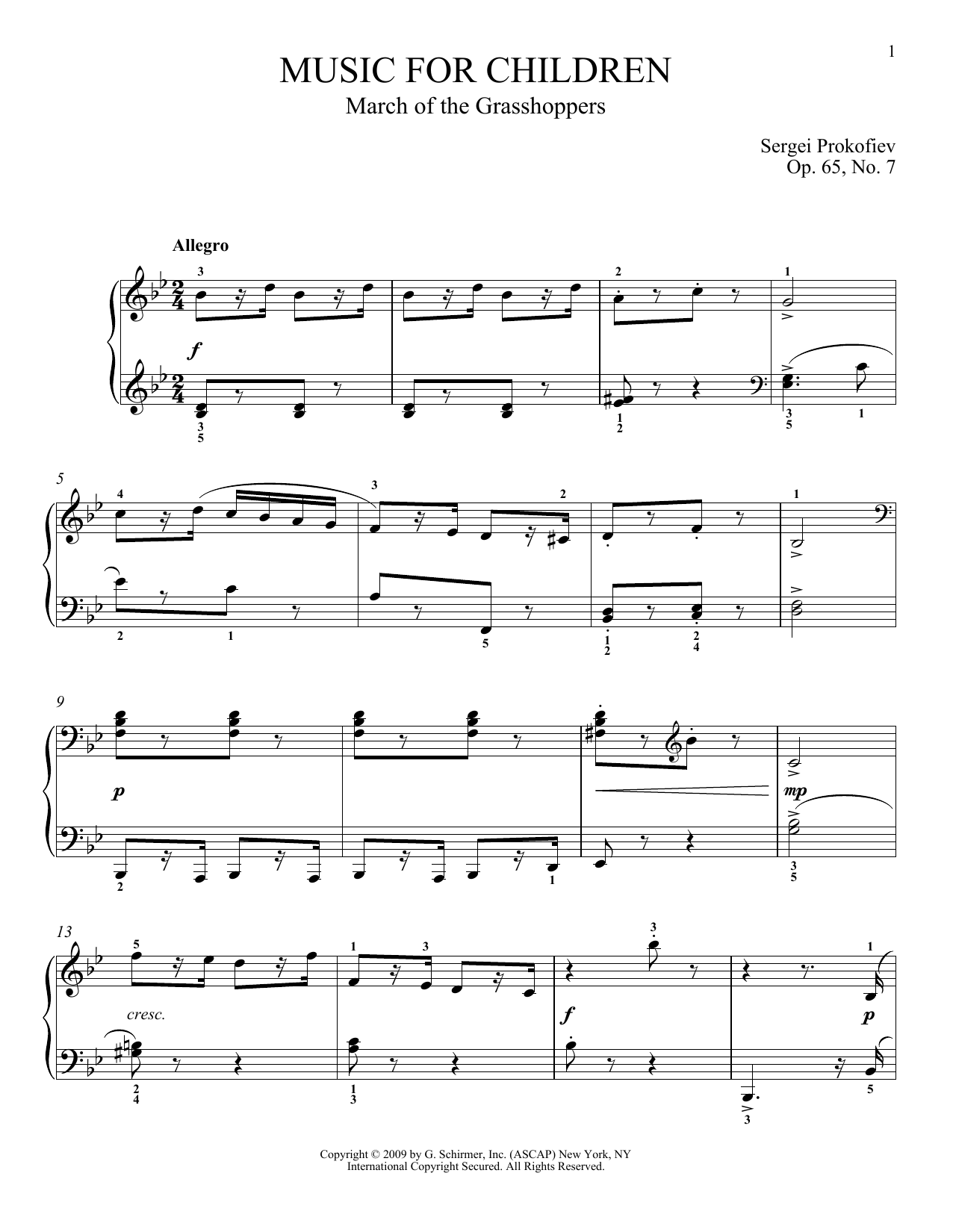 Sergei Prokofiev March Of The Grasshoppers sheet music notes and chords arranged for Piano Solo