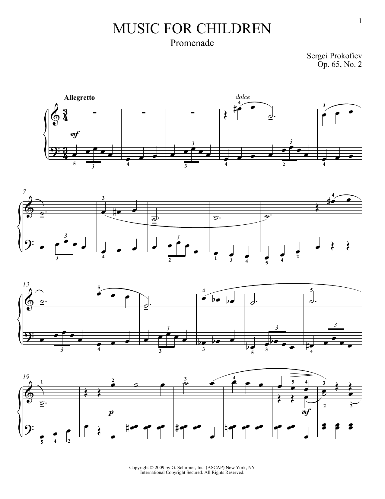 Sergei Prokofiev Promenade sheet music notes and chords arranged for Piano Solo