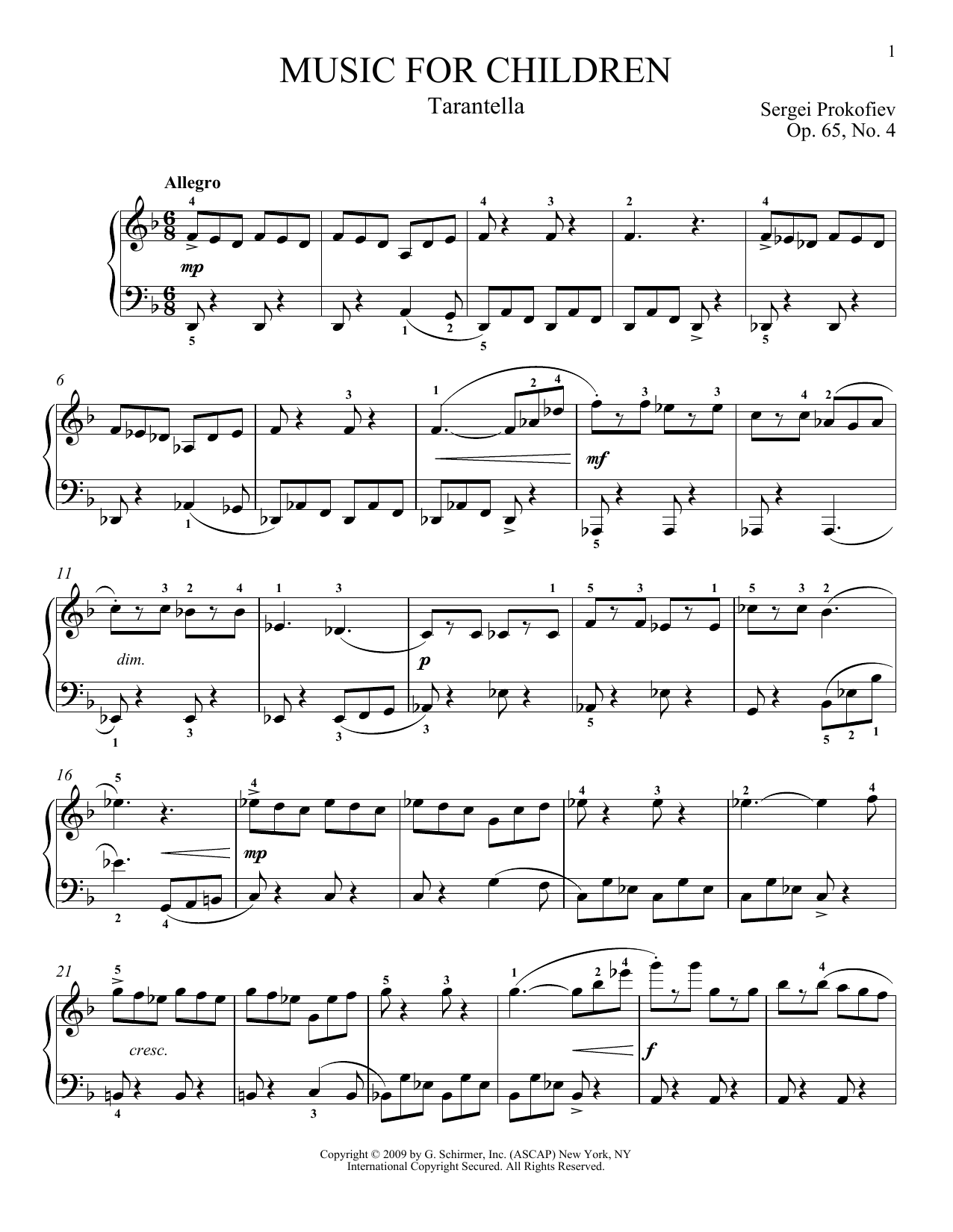 Sergei Prokofiev Tarantella sheet music notes and chords arranged for Piano Solo