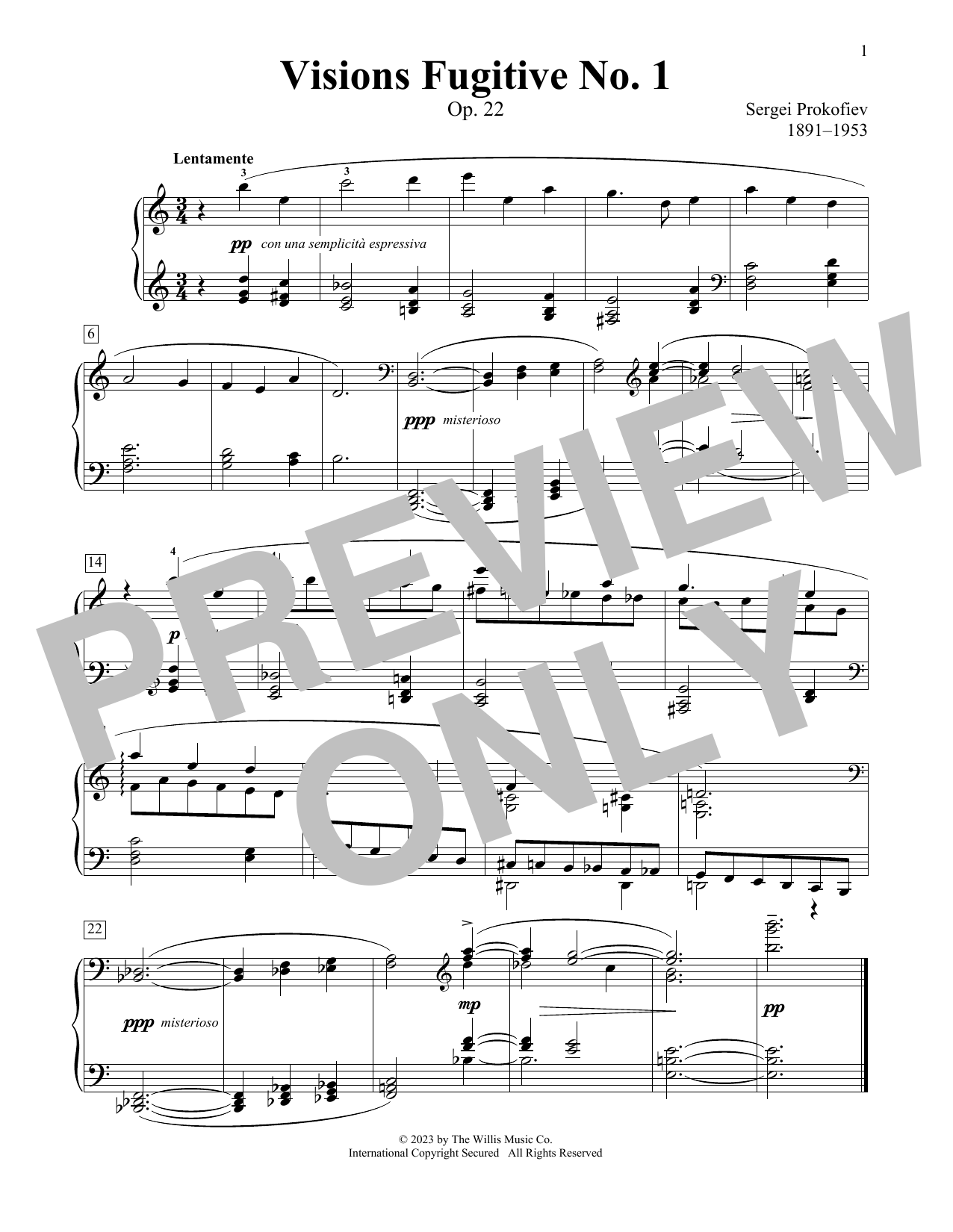 Sergei Prokofiev Visions Fugitive No. 1 sheet music notes and chords arranged for Educational Piano