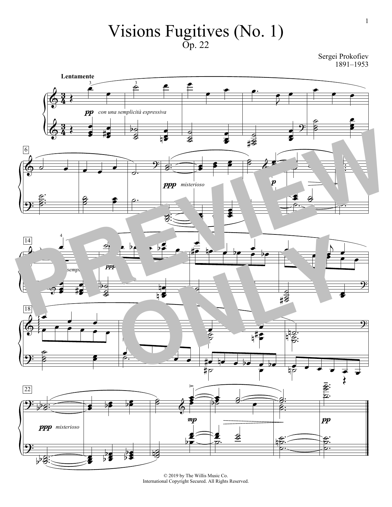 Sergei Prokofiev Visions Fugitives, Opus 22, No. 1 sheet music notes and chords arranged for Educational Piano