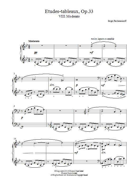 Sergei Rachmaninoff Etudes-tableaux Op.33, No.8 Moderato sheet music notes and chords arranged for Piano Solo