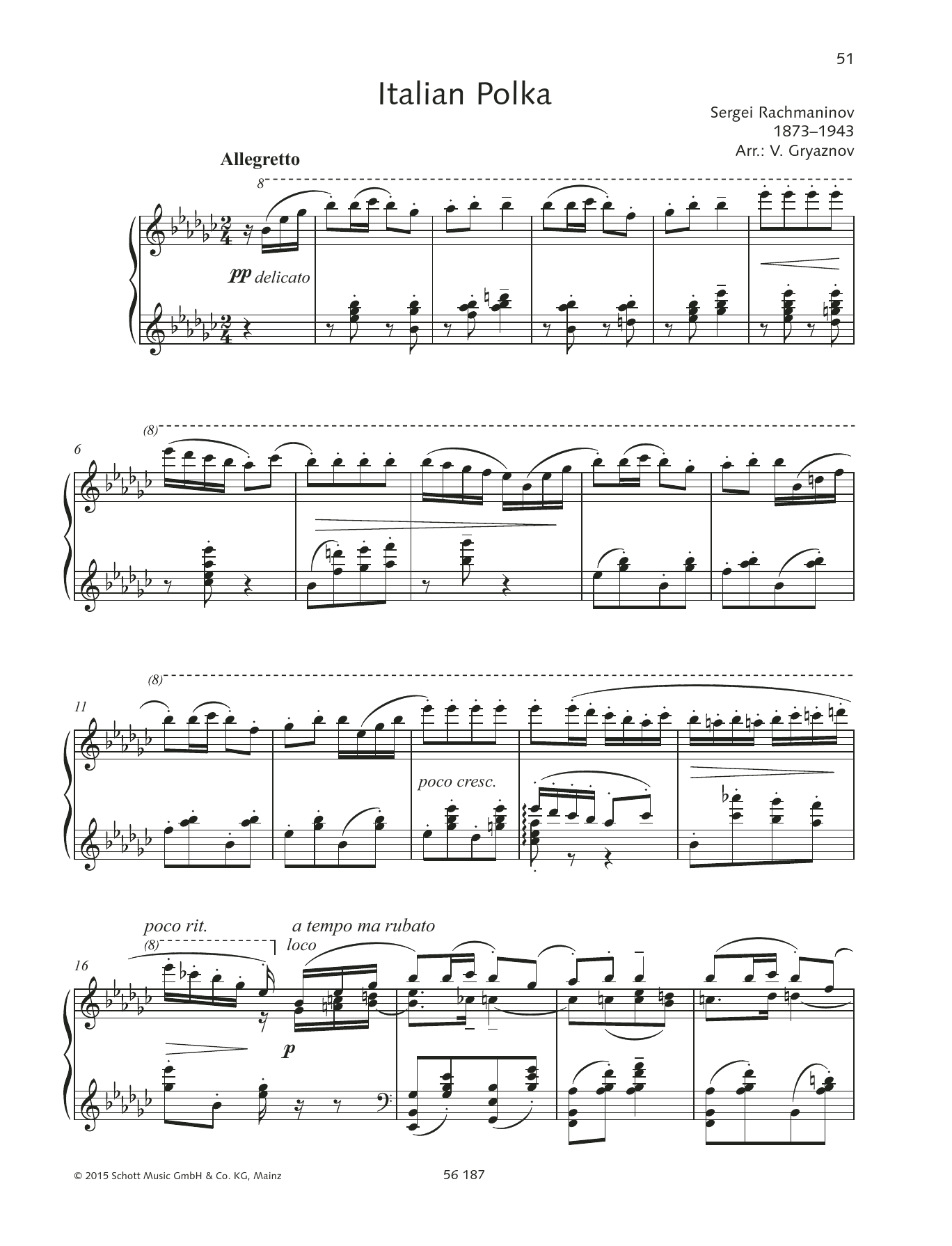 Sergei Rachmaninoff Italienische Polka sheet music notes and chords arranged for Piano Solo