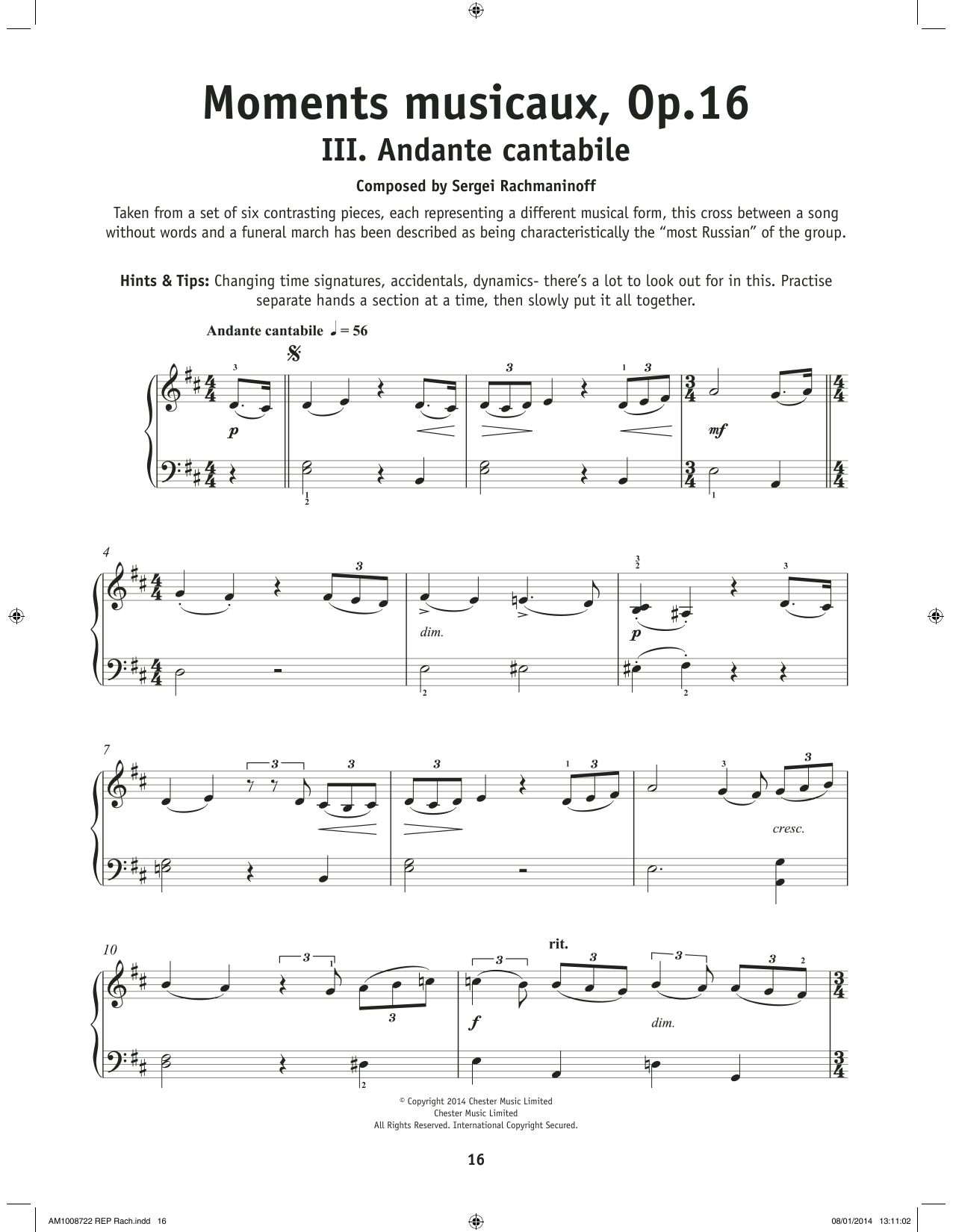 Sergei Rachmaninoff Moment Musical, Op. 16, No. 3 sheet music notes and chords arranged for Really Easy Piano