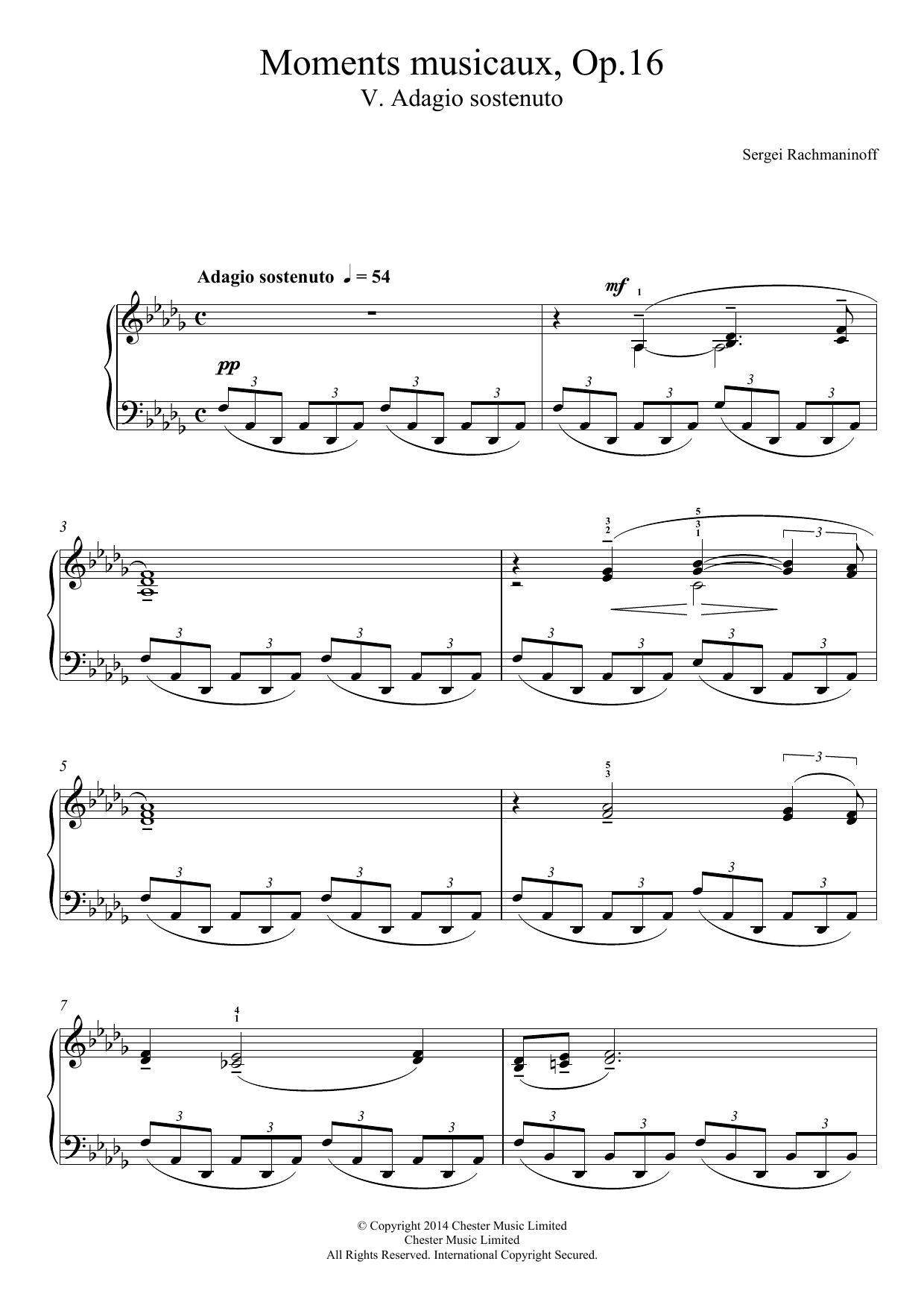 Sergei Rachmaninoff Moments musicaux Op.16, No.5 Adagio sostenuto sheet music notes and chords arranged for Piano Solo