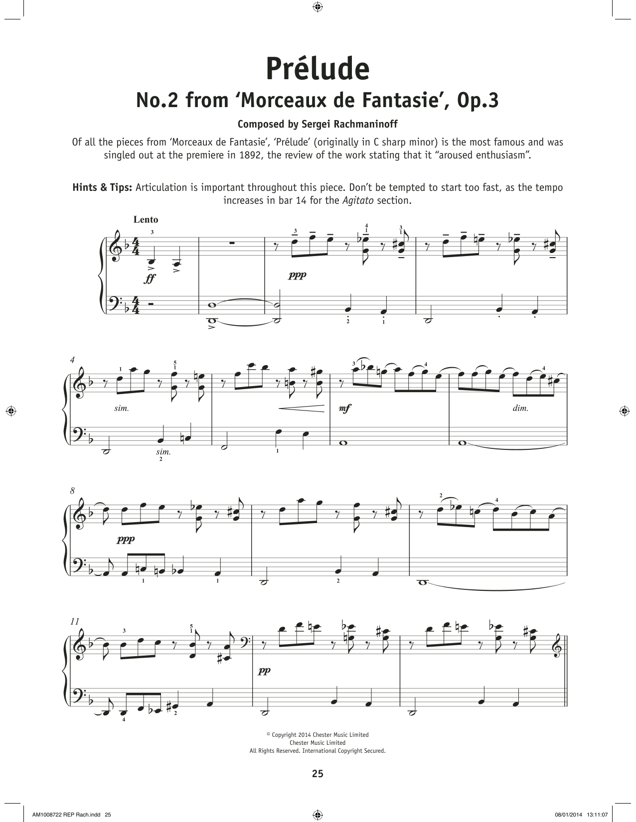 Sergei Rachmaninoff Morceaux De Fantaisie Opus 3 No. 2 Prelude In C# Minor sheet music notes and chords arranged for Really Easy Piano