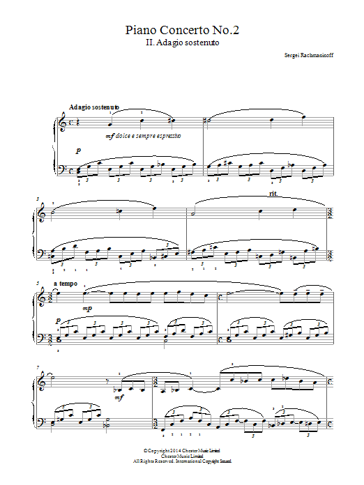 Sergei Rachmaninoff Piano Concerto No.2 - 2nd Movement sheet music notes and chords arranged for Piano Solo