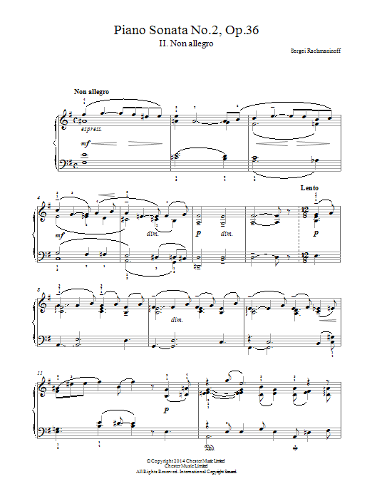 Sergei Rachmaninoff Piano Sonata No. 2, Op. 36 - 2nd Movement sheet music notes and chords arranged for Easy Piano