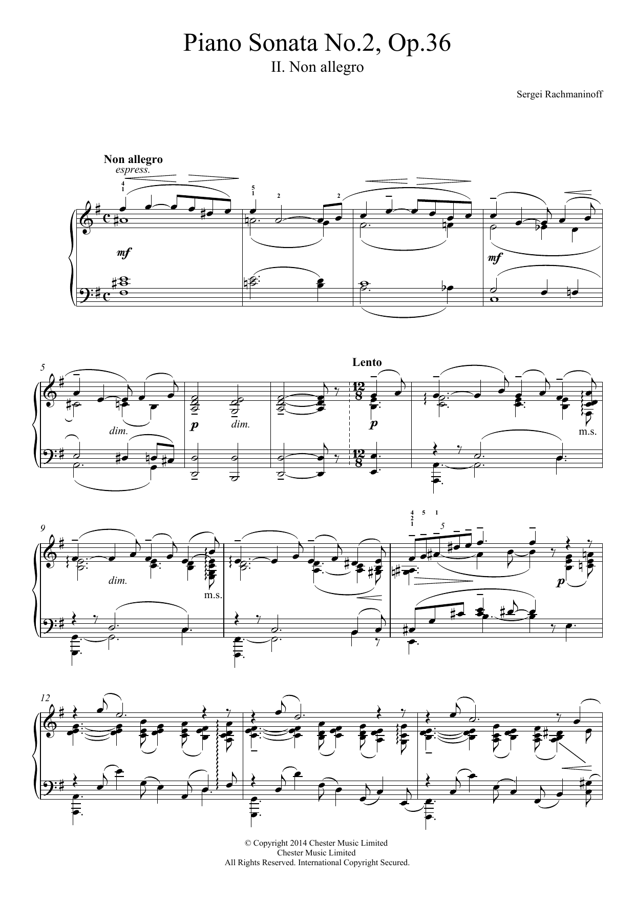 Sergei Rachmaninoff Piano Sonata No.2, Op.36 - 2nd Movement sheet music notes and chords arranged for Piano Solo