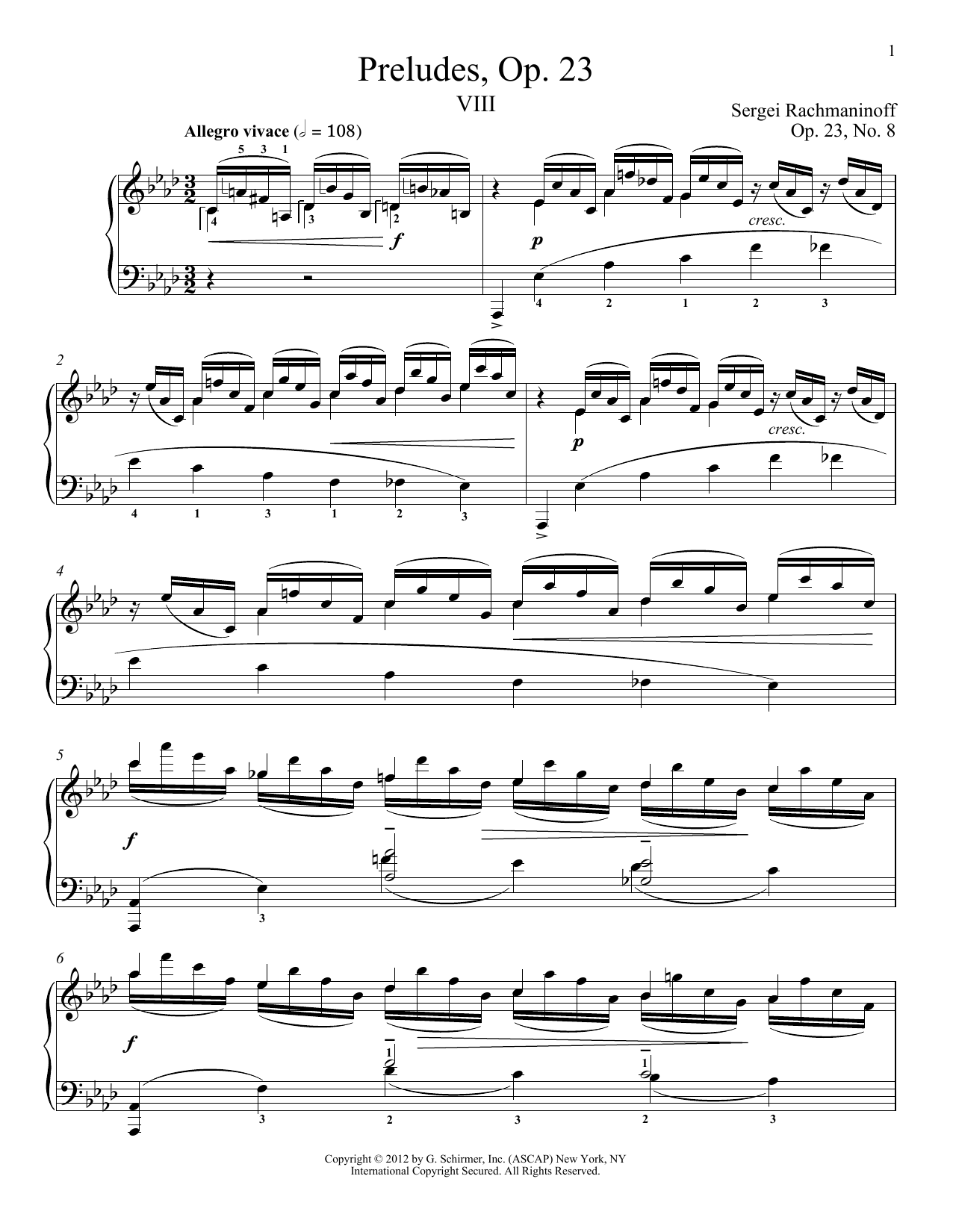 Sergei Rachmaninoff Prelude In A-Flat Major, Op. 23, No. 8 sheet music notes and chords arranged for Piano Solo