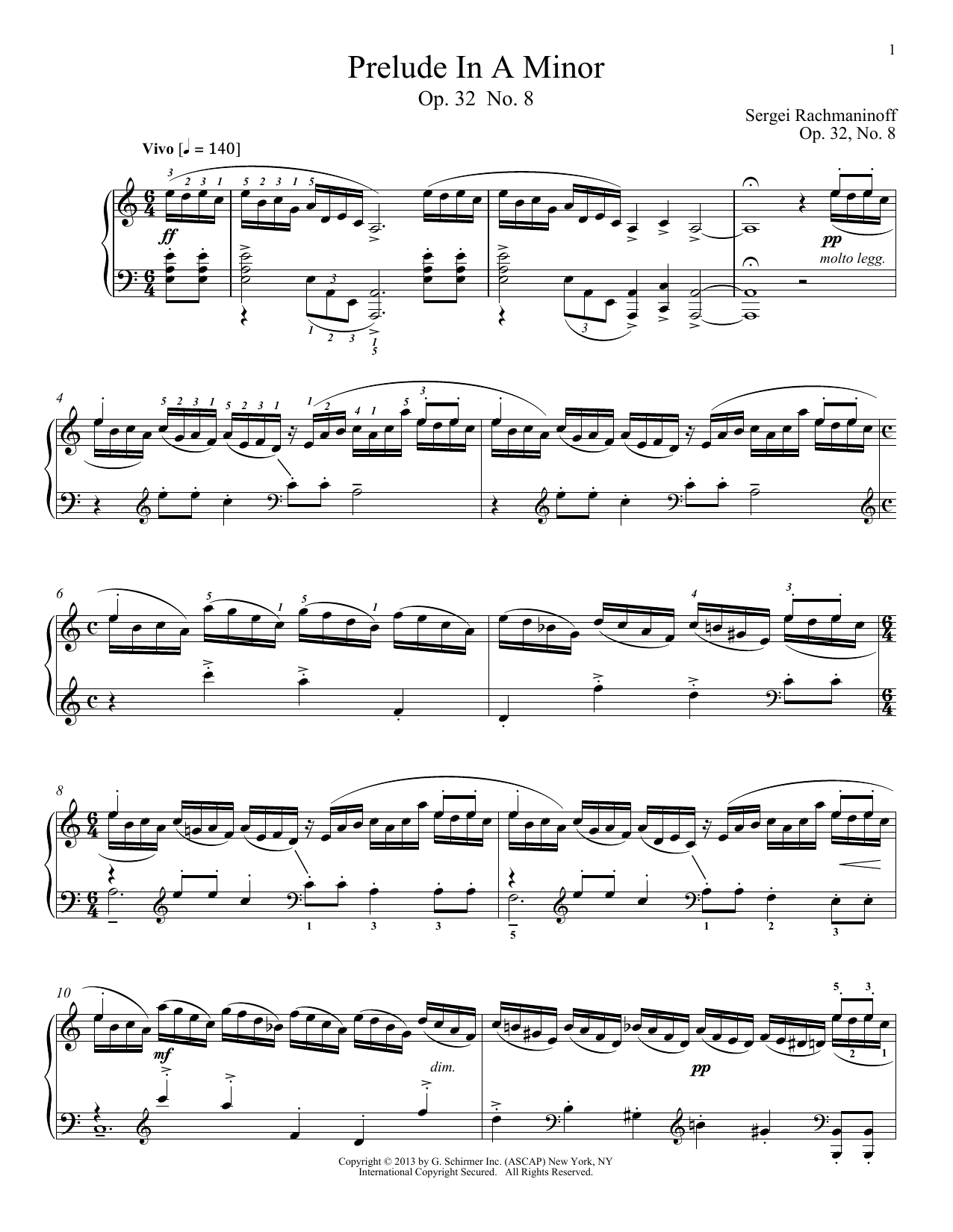 Sergei Rachmaninoff Prelude In A Minor, Op. 32, No. 8 sheet music notes and chords arranged for Piano Solo