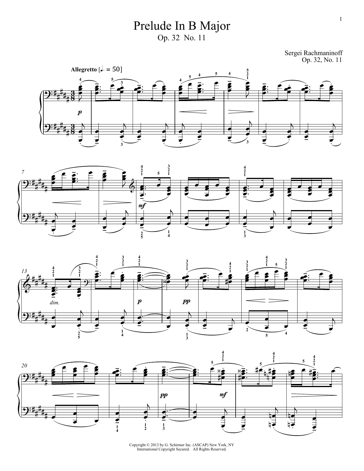 Sergei Rachmaninoff Prelude In B Major, Op. 32, No. 11 sheet music notes and chords arranged for Piano Solo