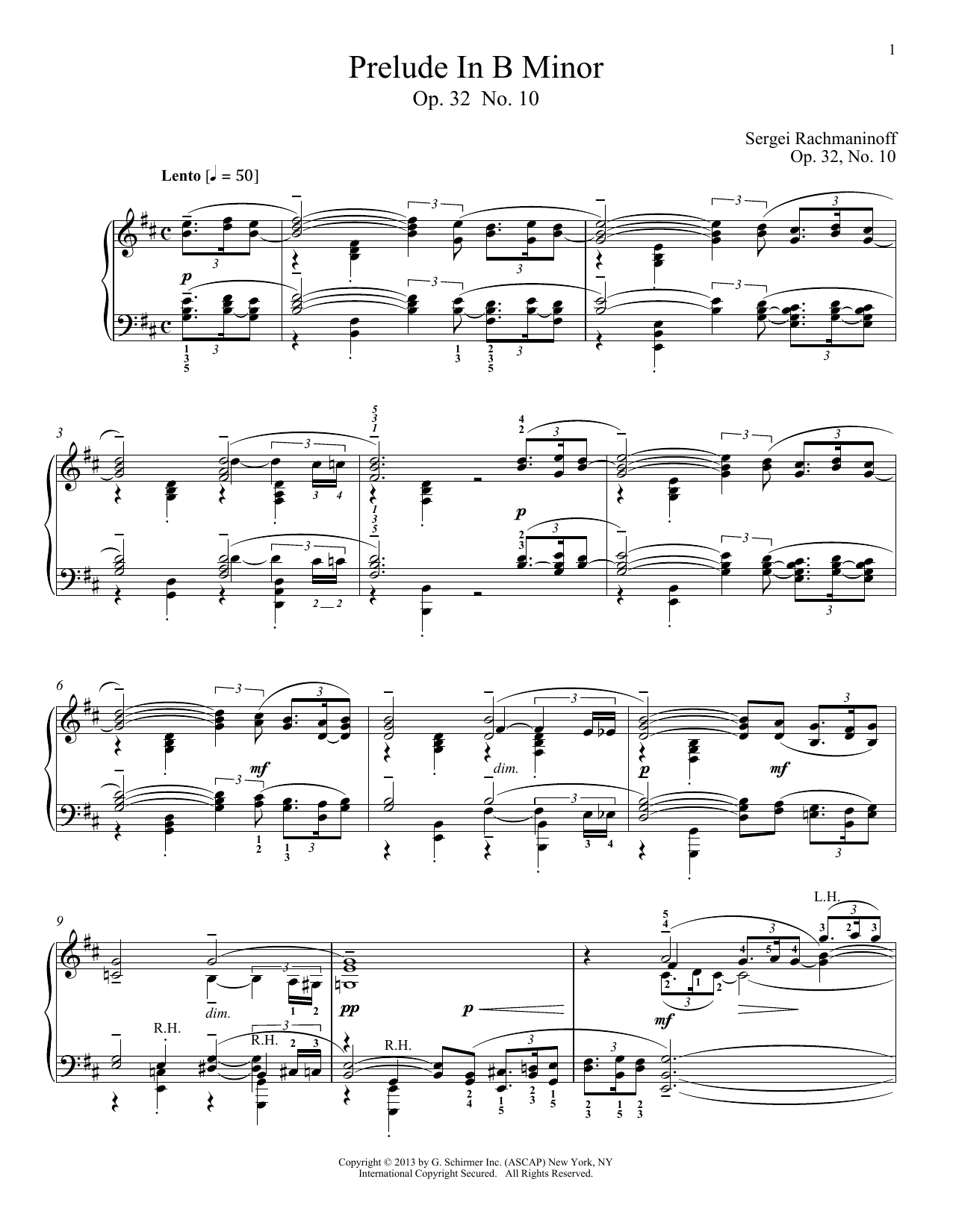 Sergei Rachmaninoff Prelude In B Minor, Op. 32, No. 10 sheet music notes and chords arranged for Piano Solo