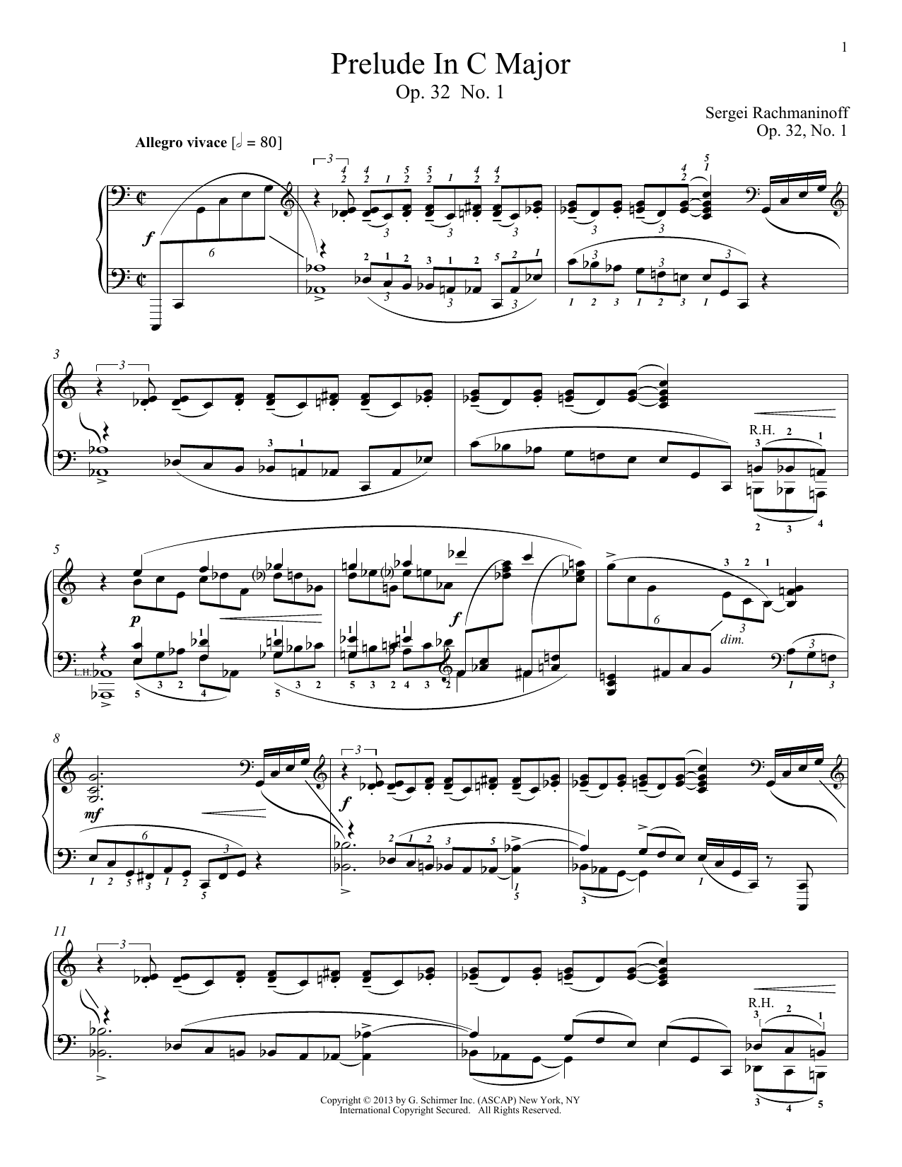 Sergei Rachmaninoff Prelude In C Major, Op. 32, No. 1 sheet music notes and chords arranged for Piano Solo