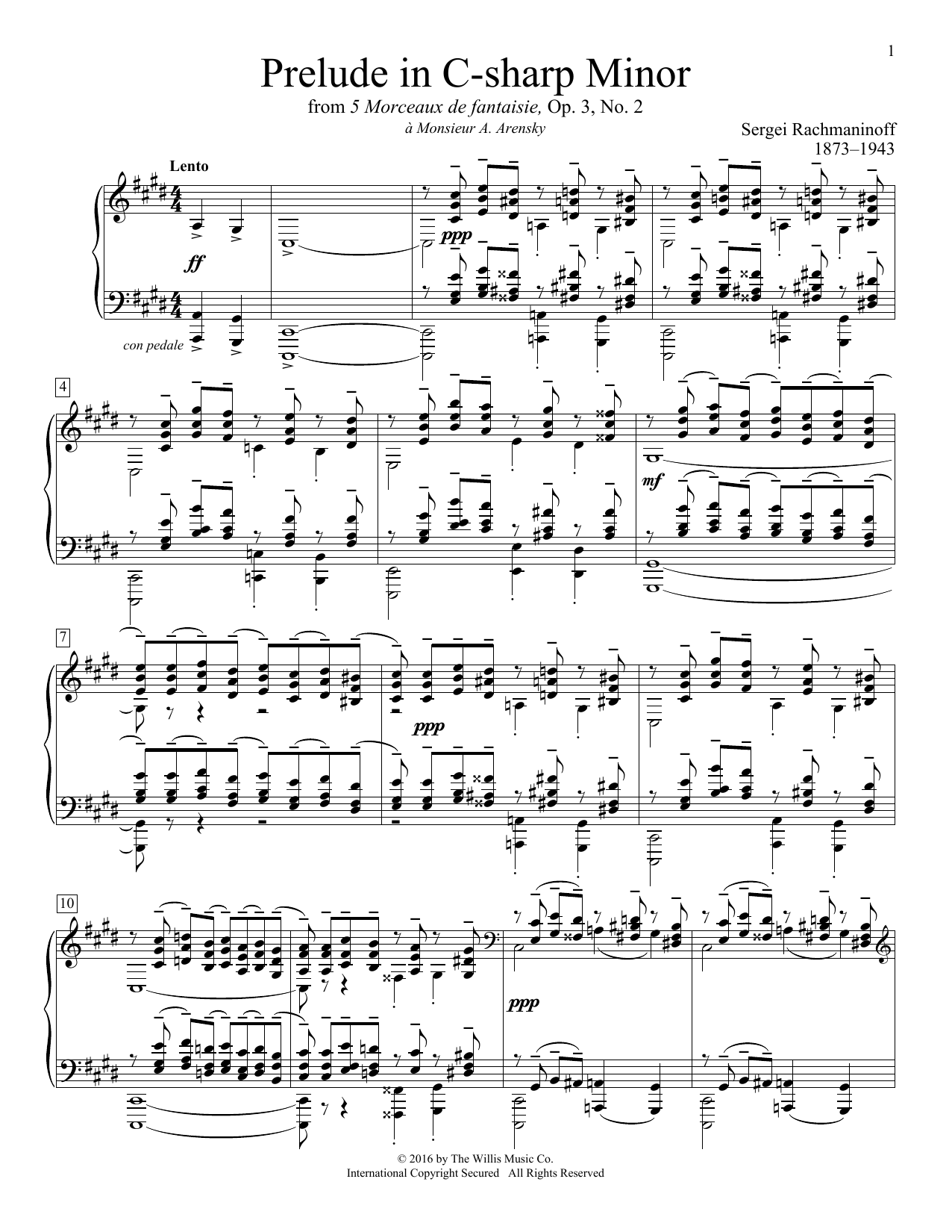 Sergei Rachmaninoff Prelude In C-Sharp Minor sheet music notes and chords arranged for Educational Piano