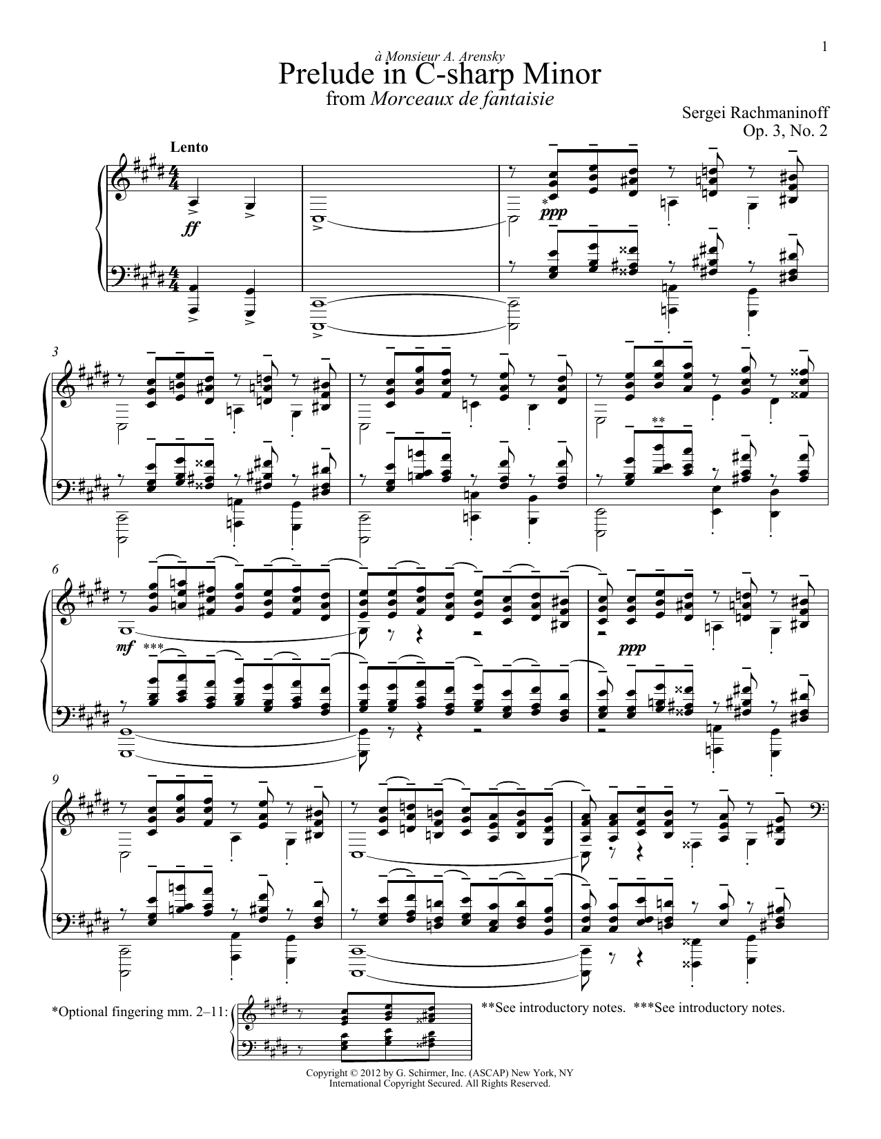 Sergei Rachmaninoff Prelude In C-Sharp Minor, Op. 3, No. 2 sheet music notes and chords arranged for Piano Solo