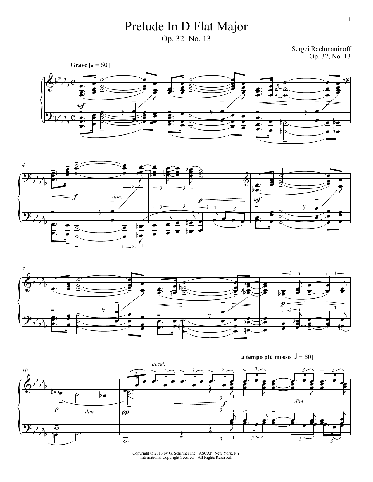 Sergei Rachmaninoff Prelude In D-Flat Major, Op. 32, No. 13 sheet music notes and chords arranged for Piano Solo
