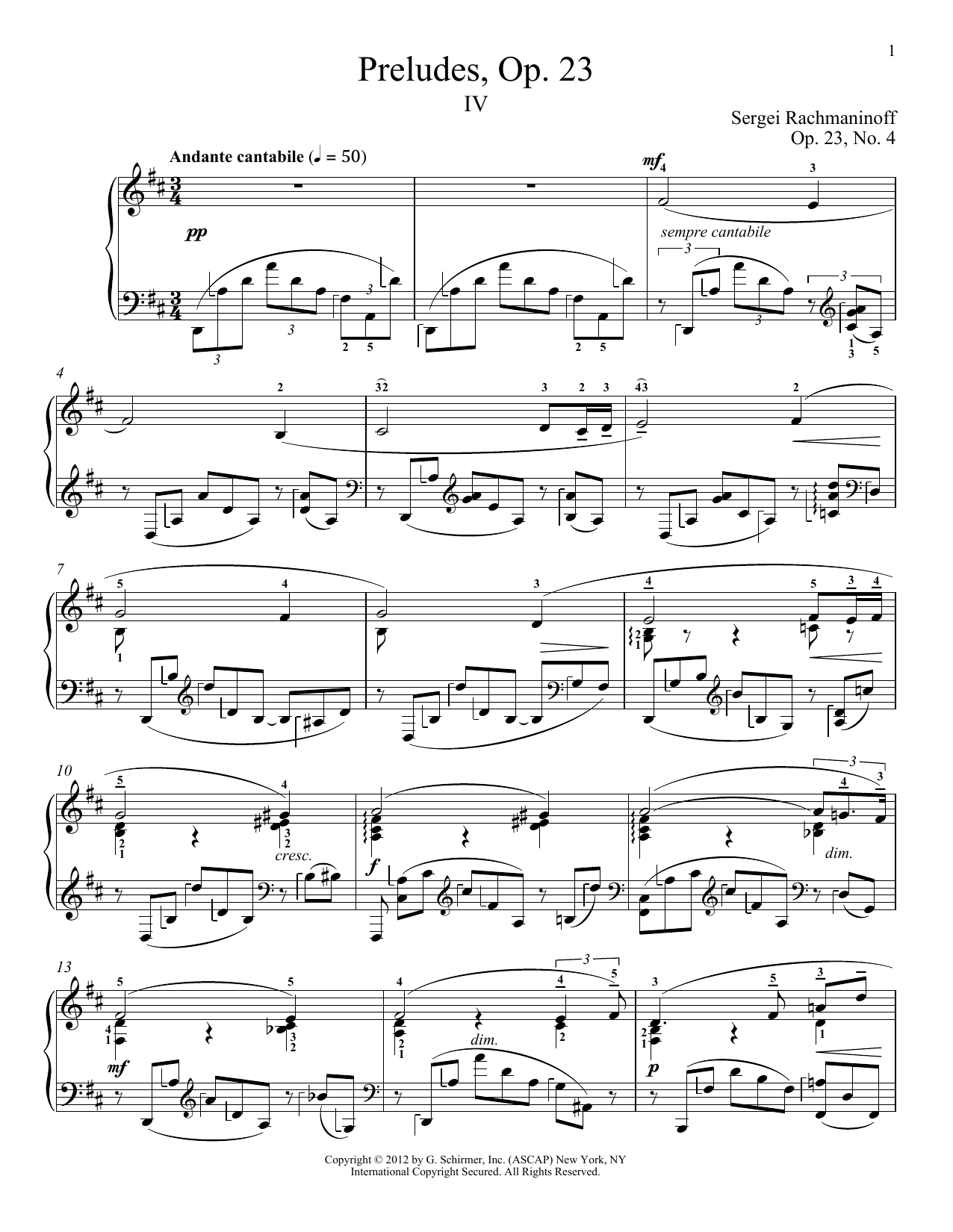 Sergei Rachmaninoff Prelude In D Major, Op. 23, No. 4 sheet music notes and chords arranged for Piano Solo