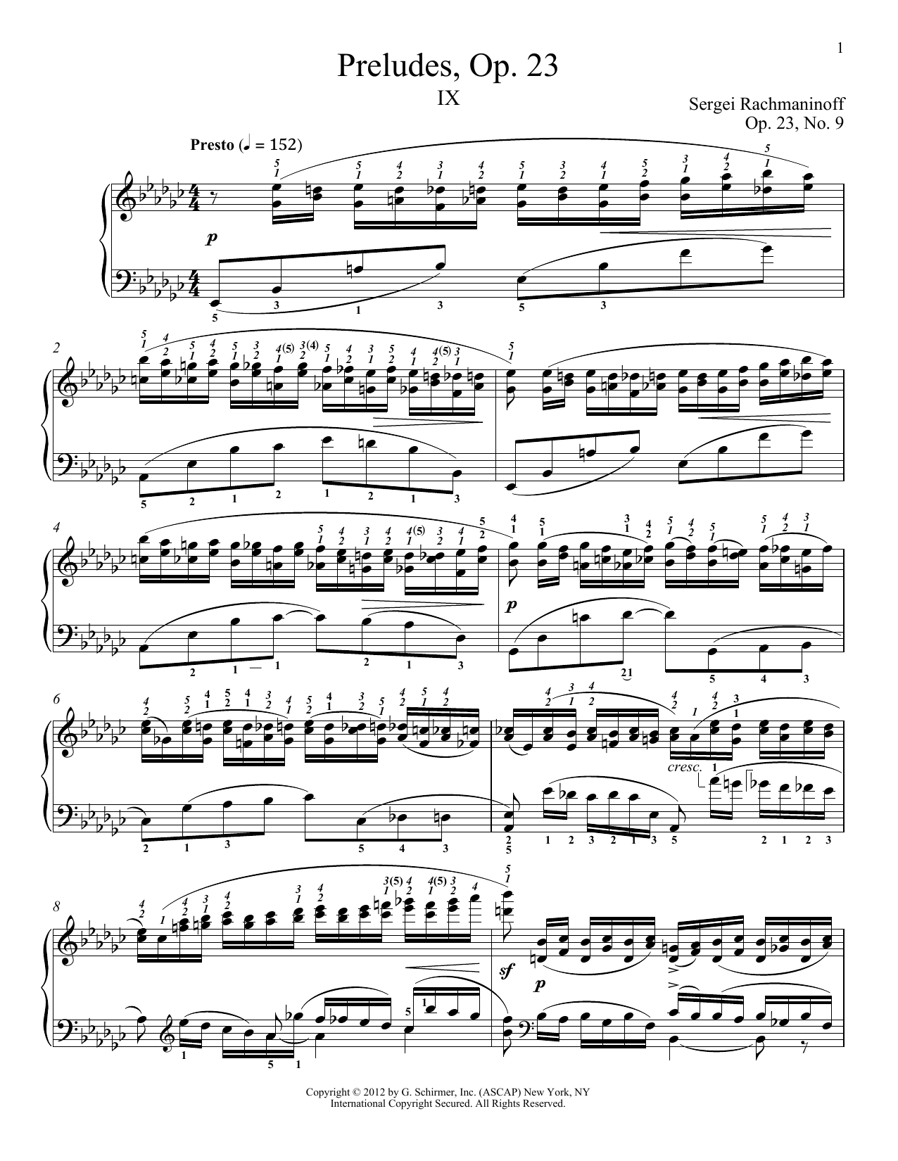 Sergei Rachmaninoff Prelude In E-Flat Minor, Op. 23, No. 9 sheet music notes and chords arranged for Piano Solo