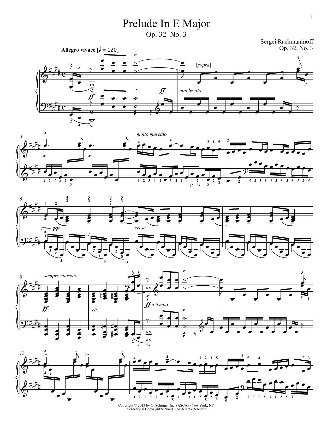Sergei Rachmaninoff Prelude In E Major, Op. 32, No. 3 sheet music notes and chords arranged for Piano Solo