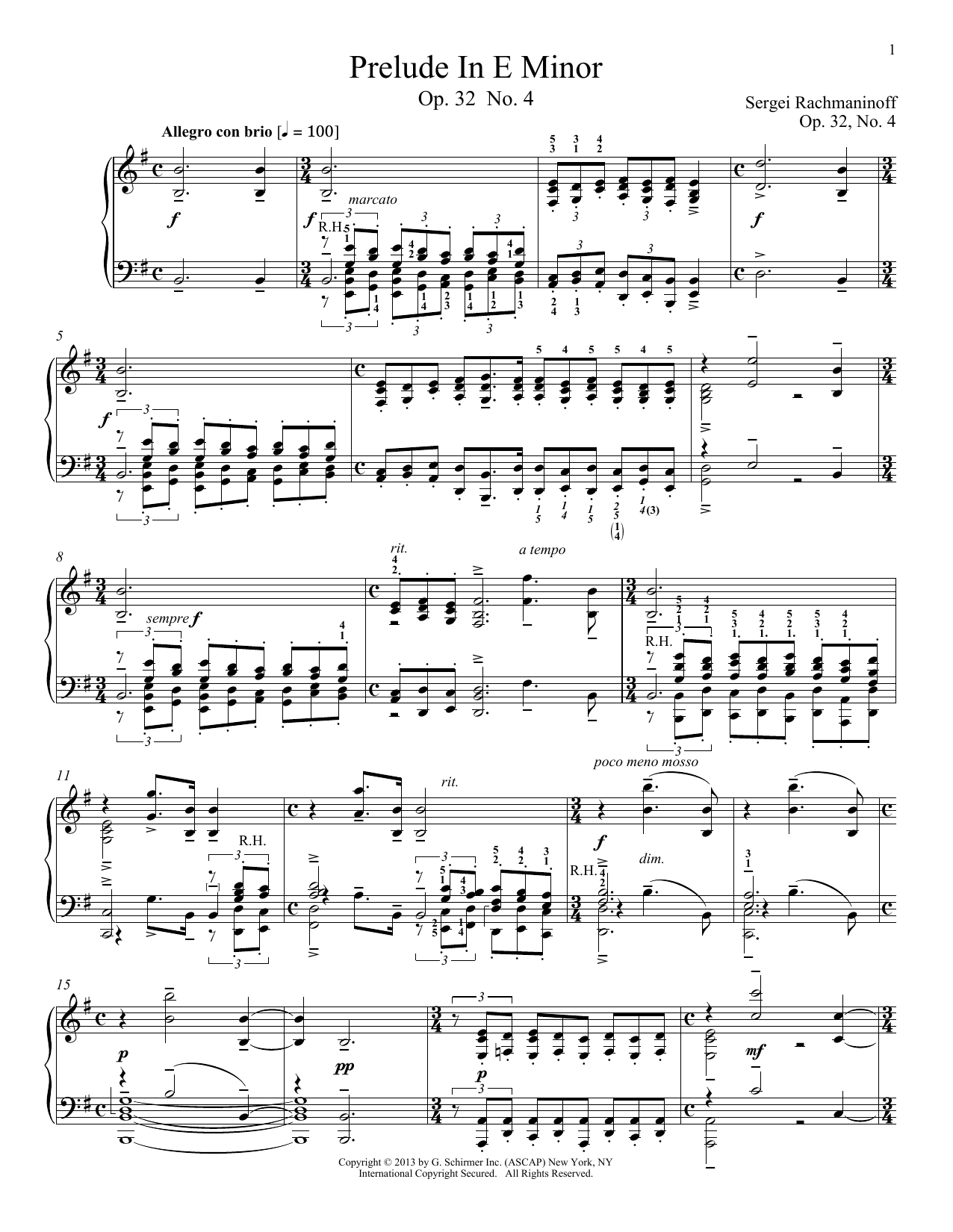 Sergei Rachmaninoff Prelude In E Minor, Op. 32, No. 4 sheet music notes and chords arranged for Piano Solo