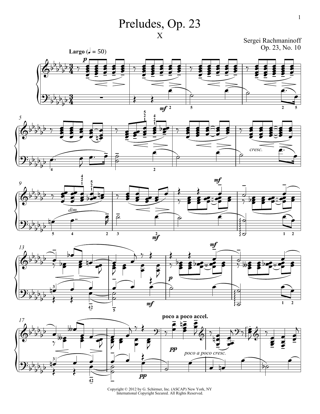 Sergei Rachmaninoff Prelude In G-Flat Major, Op. 23, No. 10 sheet music notes and chords arranged for Piano Solo