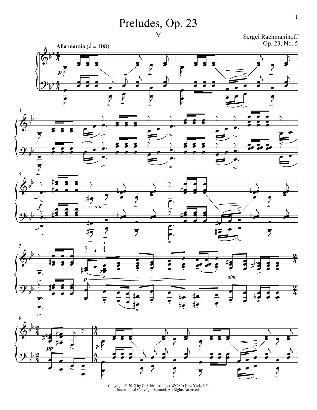 Sergei Rachmaninoff Prelude In G Minor, Op. 23, No. 5 sheet music notes and chords arranged for Piano Solo
