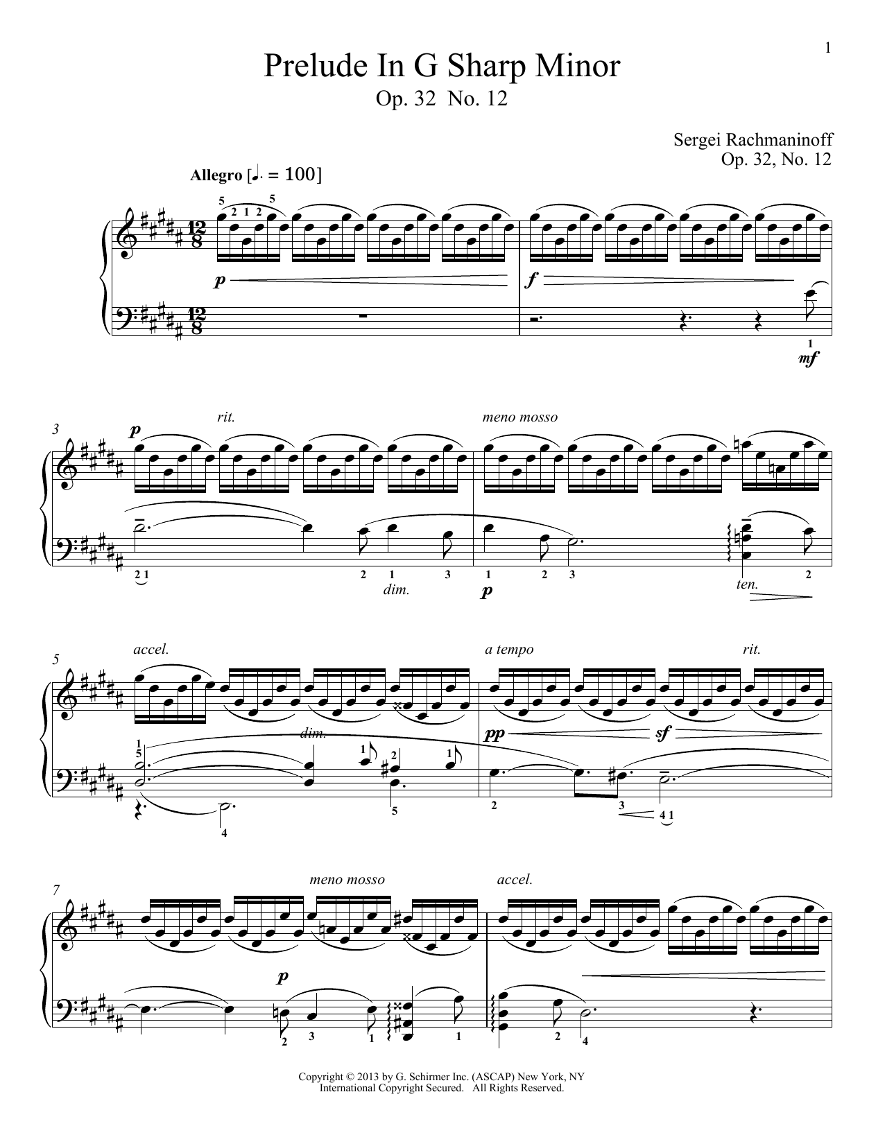 Sergei Rachmaninoff Prelude In G-Sharp Minor, Op. 32, No. 12 sheet music notes and chords arranged for Piano Solo