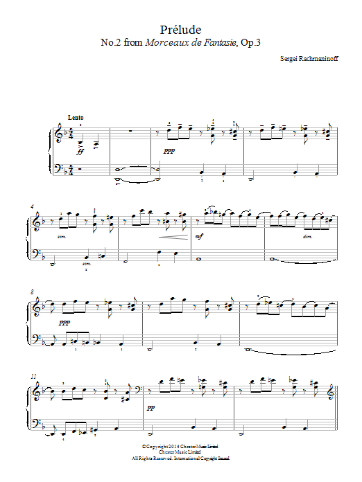 Sergei Rachmaninoff Prelude (No.2 from Morceaux de Fantasie, Op.3) sheet music notes and chords arranged for Easy Piano