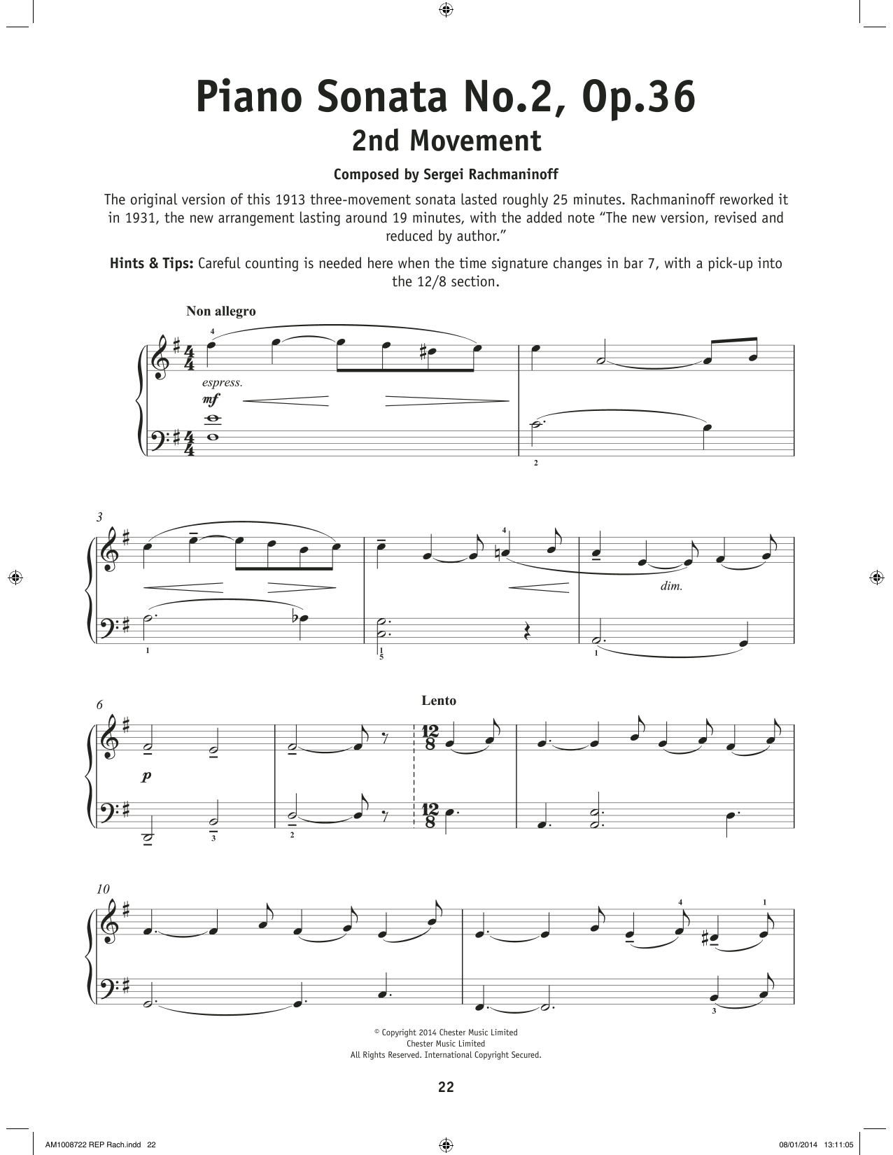 Sergei Rachmaninoff Prelude Sonata No. 2 Op. 36 - 2nd Movement sheet music notes and chords arranged for Really Easy Piano