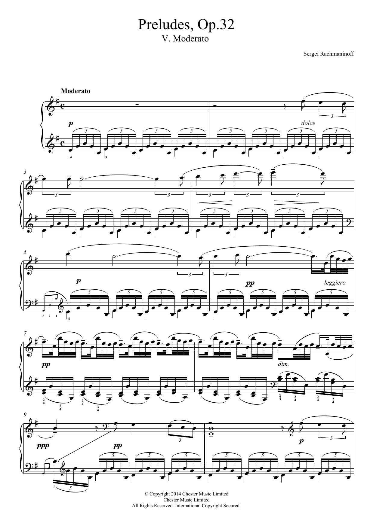 Sergei Rachmaninoff Preludes Op.32, No.5 Moderato sheet music notes and chords arranged for Piano & Vocal