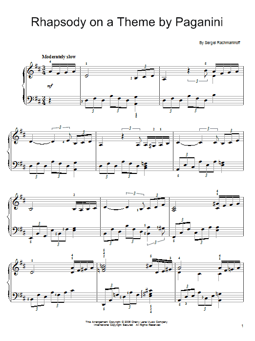 Sergei Rachmaninoff Rhapsody On A Theme Of Paganini, Variation XVIII sheet music notes and chords arranged for Piano Solo